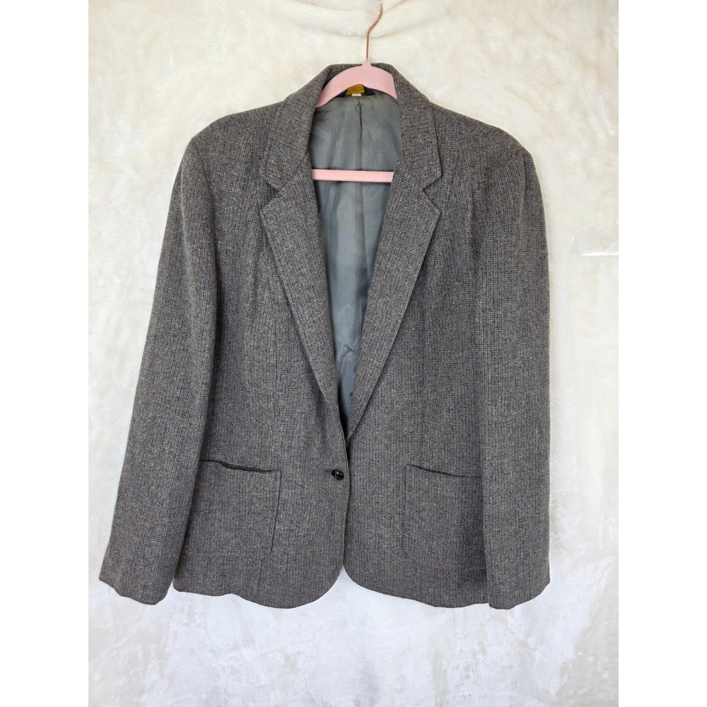 Vintage Mens Grey Tweed Wool Blend Single Button Blazer Sport Coat Size 38